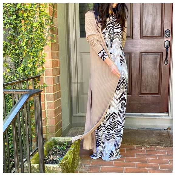 Jackets & Blazers - Mocha knit side slit longline duster